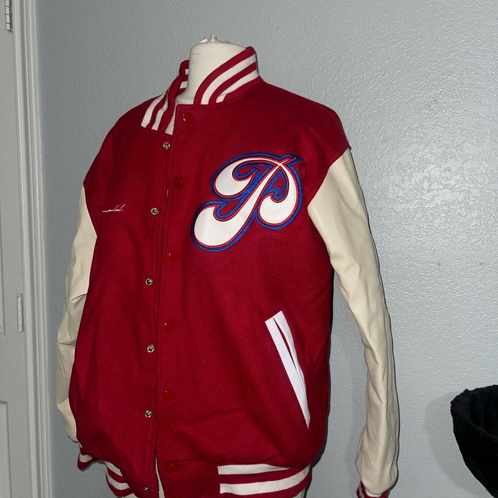 Red Varsity Jacket with Cream Sleeves Phila Stars